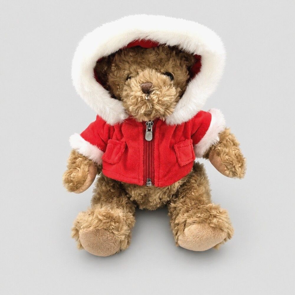 Keel Toys Christmas Teddy Bear 12" Plush Red Faux Fur Hooded Coat 3238/1 Holiday
